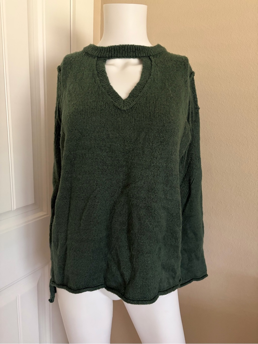 Altar'd State Deep Green V-Neck Cutout Knit Sweater